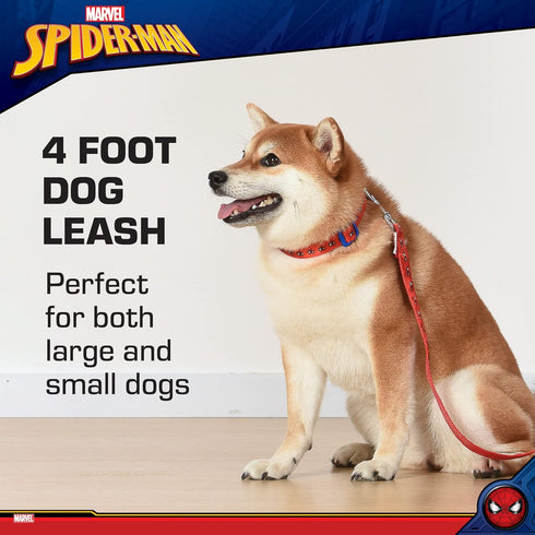 Marvel Comics 4 Foot (48 inch) Cute Spiderman Logo Dog Leash Easily Attaches to Any Dog Collar or Harness | Red...