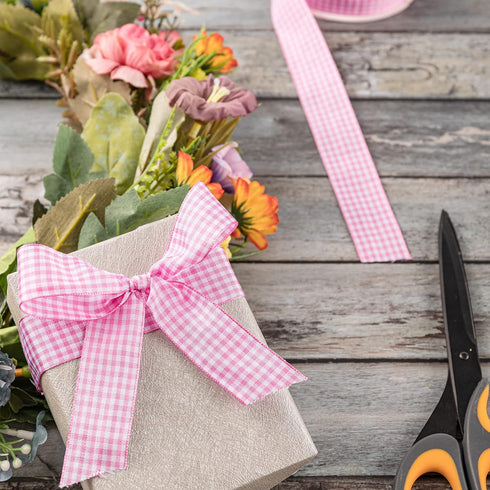 Humphrey's Craft 1 Inch Wide Pink and White Gingham Ribbons Spool - 25 Yards Variety of Color for Make Bows, DIY, Sewing, Gift Wrapping, Wedding, ...