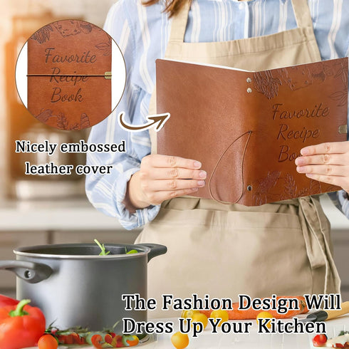 Blank Recipe Book To Write In Your Own Recipes,5.6 X 8.2 Recipe Ring Binder with PU Leather Cover,Recipe Journal with 160 Recipes (brown)...
