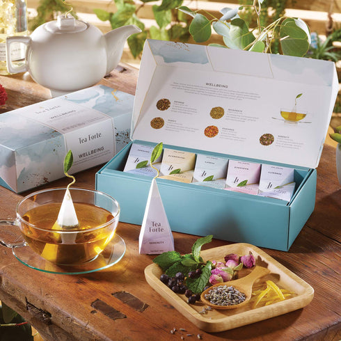 Tea Forte Wellbeing Organic Wellness Tea, Petite Presentation Box Tea Gift Set Sampler, 10 Count, 2 of Each Variety Individually Wrapped Handcraft...