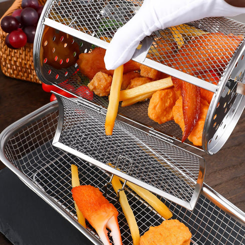 Air Fryer Oven Basket,360 Degree Heating Rotating Design Oven Cages Rotisserie Basket for Baking Nuts, Coffee Beans, Peanut or BBQ Roaster Tool,7....