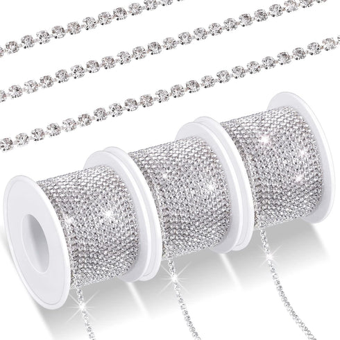 3 Rolls Total 33 Yards 2 MM Crystal Rhinestone Close Chain Trim Crystal Claw Cup Chain Sew on Trim for Sewing Crafts DIY Decoration Jewelry Weddin...