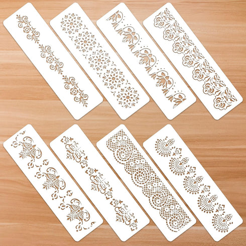 Prasacco 8 Pieces Flower Border Stencils Ornate Mandala Stencils Reusable DIY Craft Stencils Floral Edge Templates for Painting on Wood Canvas Pap...