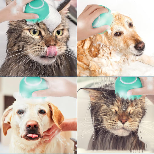 Dog Cat Bath Brush Comb Silicone Pet Grooming Brush Bath Shampoo Massage Dispenser Shower Brush For Short Long Haired Dogs And Cats(heart blue)...
