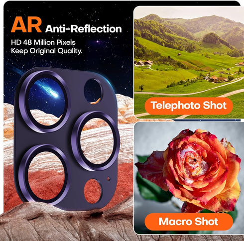 2 Pack Camera Lens Protector for iPhone 15 Pro Max/iPhone 15 Pro/iPhone 14 Pro Max/iPhone 14 Pro, Aluminum Alloy Sapphire Glass Camera Cover Scree...