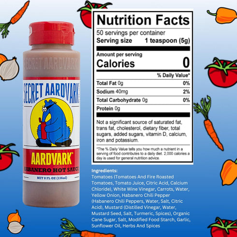 Secret Aardvark Habanero Hot Sauce - Habanero Peppers & Roasted Tomatoes, Medium Spiced Hot Sauce, BBQ Sauce, Non-GMO, Low Sugar, Low Carb, Hot Sa...