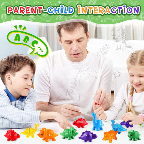 LOOIKOOS Matching Letters Fine Motor Toy,Double-Sided ABC Dinosaur Alphabet Match Game with Uppercase Lowercase, Educational Preschool Montessori ...