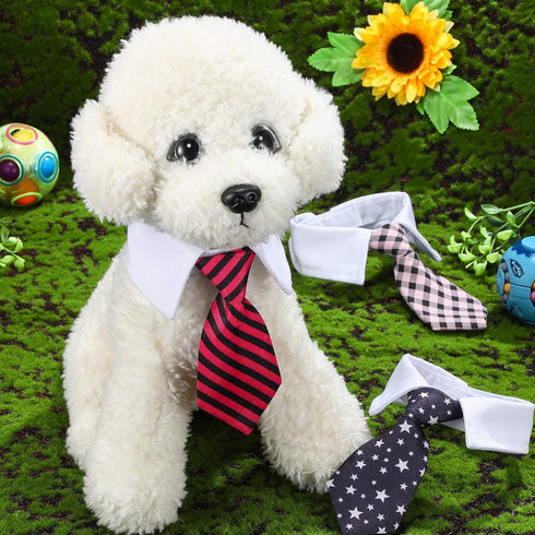 4 Pieces Cat Dog Tie with Collar Adjustable Puppy Pets Formal Necktie Collars Cat Dogs Bow Ties for Cat Small Dogs Grooming Costume Accessories...