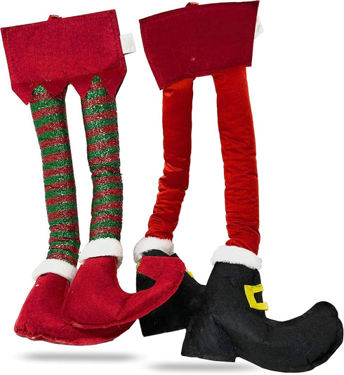 2 Pack Elf Christmas Decorations for Your Vehicle or Fireplace - Hanging Elf Legs for Car Perfect for Holiday Cheer. One Santa Legs and One Elf Le...