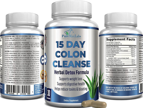 15 Day Colon Cleanse and Detox, Herbal Detox Formula, Supports Weight Loss, Constipation Relief - Boosts Energy. Flush Toxins, Natural Safe Colon ...