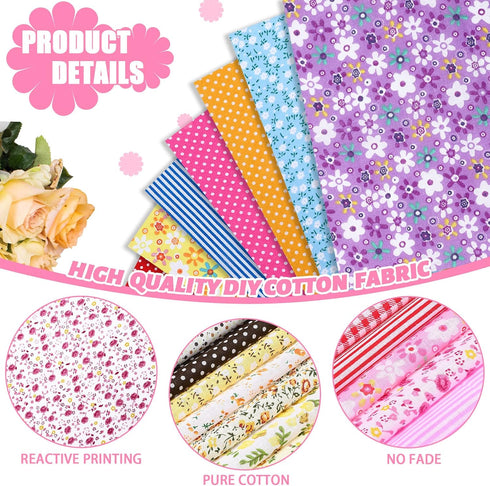 100 Pcs 8 x 8 Inch Cotton Fabric Square Patchwork Fabrics No Repeat Cotton Printed Floral Craft Quilting Fabric Craft Flower Fabric Patchwork Bund...