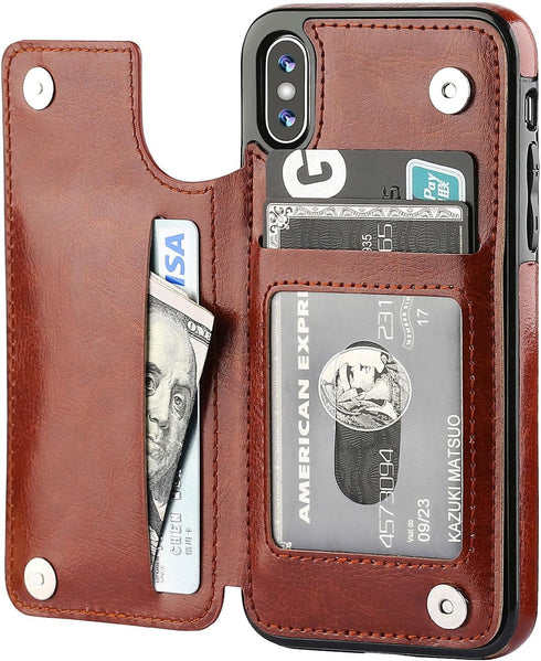 iPhone Xs iPhone X Wallet Case with Card Holder, Premium PU Leather Kickstand Card Slots Case,Double Magnetic Clasp and Durable Shockproof Cover(B...