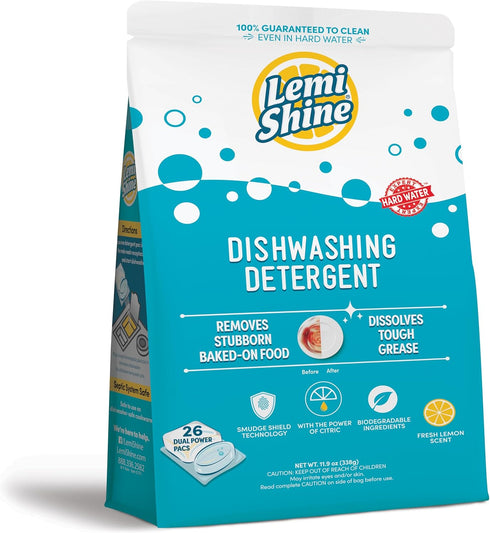 Lemi Shine Natural Dishwasher Pods | All-In-One Powder & Gel Dishwasher Detergent Pods with Powerful Citric Acid | Eco Friendly Dish Wash Cleaning...