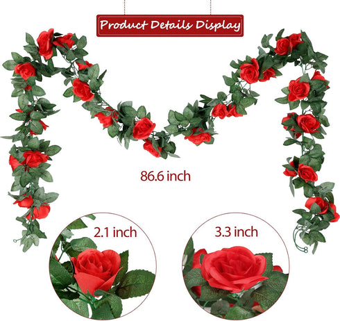 Syhood Artificial Rose Garlands Rose Vines Leaves Banners Hanging Fake Floral Garland Flower Vine for Wedding Arch Ceremony Home Garden Outdoor Pa...