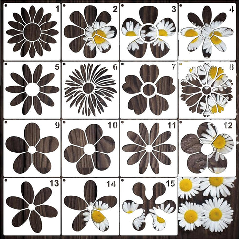 Flower Stencils for Painting on Wood Crafts Reusable Daisy Stencil Art Paint on Wall Canvas Pattern Spring Floral Paint Stencils for Card Making F...