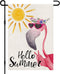Hello Summer Flamingo Small Garden Flag Burlap Vertical Double Sided 12x18 Inch, Farmhouse Holiday Floral Beach Yard Outdoor Decor DF490...