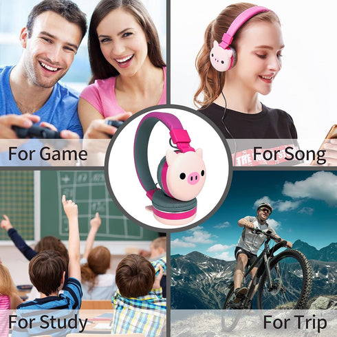 Kid's Bluetooth Headset Cartoon Headphone Wireless FM Headset Music Stereo Headphones Kid's Headphone Over Ear for The Study (Pink-Pig)...