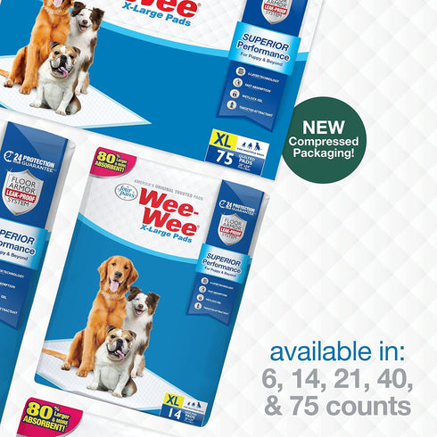 Four Paws Wee-Wee Superior Performance XL Pee Pads for Extra Large Dogs, Leak-Proof Floor Protection Dog & Puppy Quilted Potty Training Pads, Unsc...