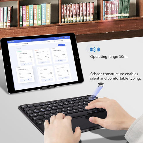 Wireless Bluetooth Keyboard with Touchpad 10inch Portable Rechargeable Slim Keyboard for iPad Pro/iPad Air/iPad 9.7/iPad 10.2/iPad Mini and Other ...