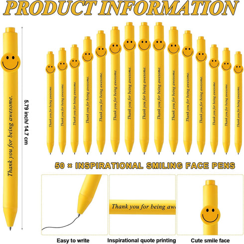 50 Pcs Employee Appreciation Gifts Inspirational Pens Motivational Quotes Ballpoint Pens Smile Face Pen for Coworker Employee (Thank You)......