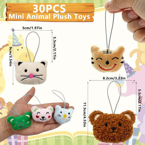 30 PCS Mini Animal Plush Toys Set Cute Small Animal Stuffed Toy Keychain for Party Favors Keychain Ornament for Goody Bag Easter Egg Stuffers Carn...