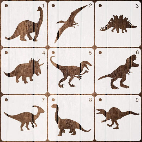 9 Pieces Dinosaurs Stencils Plastic Drawing Stencils Reusable Hollow Out Painting Stencils for DIY Craft...