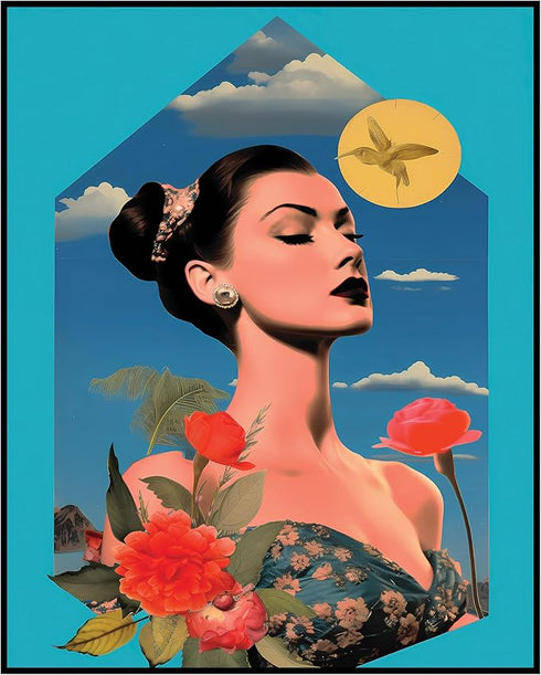 Posterizer 1 pcs-vintage woman with floral dress collage-Retro Art-Abstract & Modern Art-Gift for Art Lovers- UNFRAMED Wall Art...