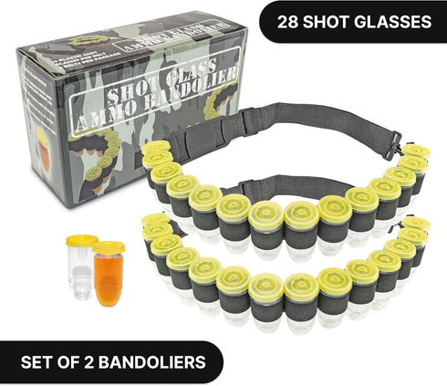 Fairly Odd Novelties Shot Glass Ammo Belt - Military Style 28 Bullet-Shaped Shot Glasses - Adjustable Nylon Belt - Ideal for Parties & Gag Gifts...
