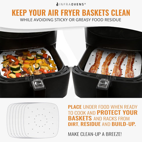 Air Fryer Parchment Paper Liners Compatible with Chefman, Cosori, Dash, Nuwave®, Philips and more | Bleached Square Perforated Air Fryer Liners fo...