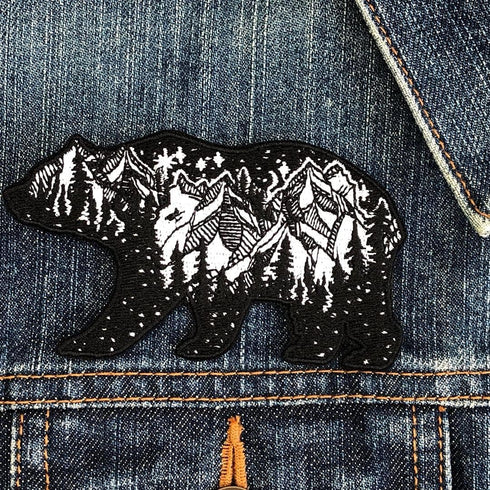 California Bear with Mountains Stars Moon Outdoor Landscape Well Made Quality Sew/ Iron On 100% Embroidered Decorative Applique Patch for Hats Jac...