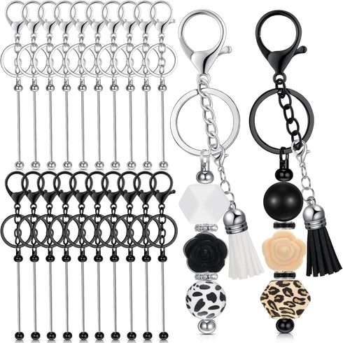 20 Pcs Beadable Keychain Bars Metal Beaded Blank Keychains Charms DIY Keychain Supplies Bulk for DIY Pendant Jewelry...