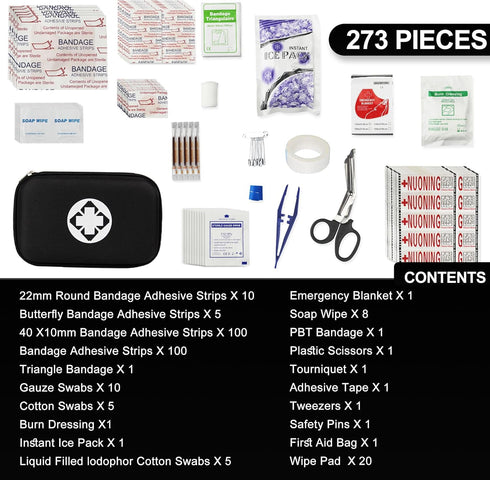 Car-Home Survival First-Aid Kit Emergency-Kit - Black 273Piece Equipment Travel Supplies First Aid Set Home Essentials Camping Hiking YIDERBO...