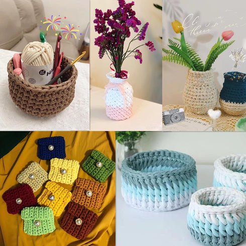 2 PCS T-Shirt Yarn Elastic Fabric Crochet Cloth Knitting Yarn, Spaghetti Yarn Fettuccini Zpagetti Ball for Hand DIY Bag Blanket Cushion Crocheting...