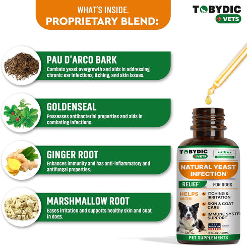 Natural Dog Yeast Infection Relief - Itchy Skin & Ear Treatment - Reduces Irritation & Relieves Itching and Allergy - Herbal Medicine Drops Supple...