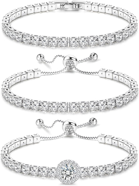 YADOCA Tennis Bracelets For Women - Silver Plated Bracelet Stack Cubic Zirconia CZ Diamond Adjustable Stackable Bracelets Set For Prom Wedding Jew...