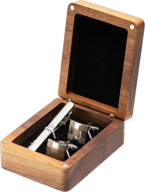 Real Black Walnut Wooden Cufflinks Box,Small Vintage Tie Clip Display Storage Case...