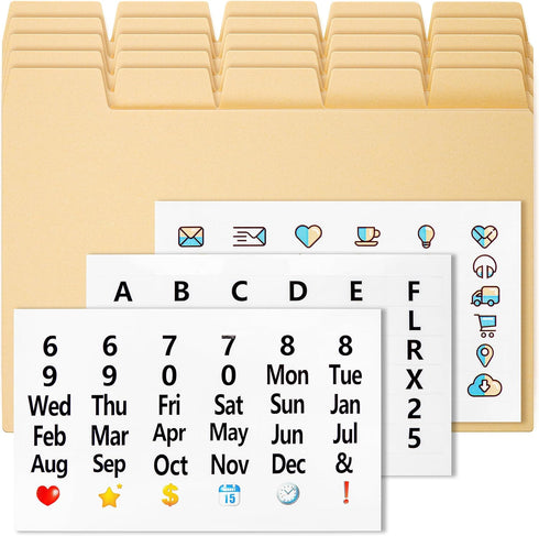 25 Manila Index Card Dividers 4x6 - Index Card Organizer Dividers with Tabs & 108 Stickers for Index Cards 4x6 - Recipe Card Dividers, Note Card O...