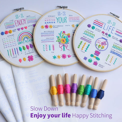 ETSPIL 3 Sets Embroidery kit for Beginners Adults?Learn 33 Different Stitches DIY Kits ?includes Stamped Flower Pattern, Hoop, Color Threads,Tools...