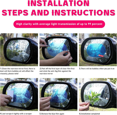 4 PCS Car Rearview Mirror Waterproof Film, Rainproof Anti Fog Auto Side Window Protective Sticker for Safe Driving, HD Clear Nano Coating Rear Mir...
