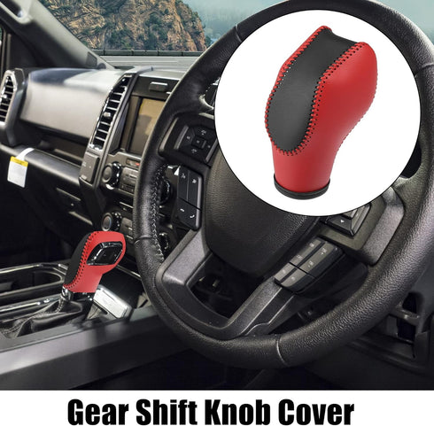 X AUTOHAUX 1set Car Faux Leather Gear Shift Knob Cover for Ford Focus Escape Fusion Fiesta Transit Van Black Red...