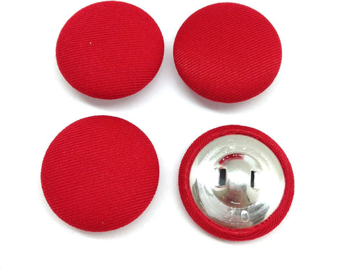 PEPPERLONELY 10PC 25mm Fabric Cloth Covered with Metal Shank Round Buttons, Red...