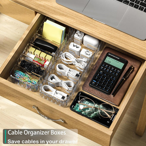 Cable Storage Boxes Organizers 2 Pack,Cord Charger Storage Organizer Box Case with 20pcs Cable Ties,Stackable,Clear...