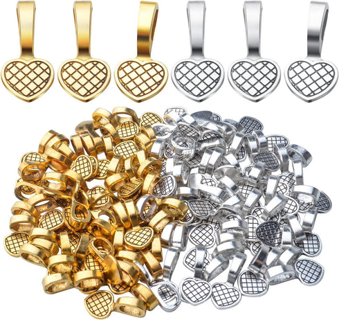 100pcs Alloy Heart Bails Pendants Glue on Heart Shape Bails Jewelry Bails Earring Charms Pendants for DIY Earrings Glass Tiles Jewelry Making Craf...