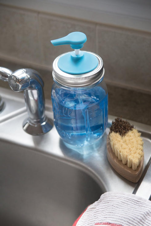 Jarware Soap Pump Lid for Regular Mouth Mason Jars, Blue...