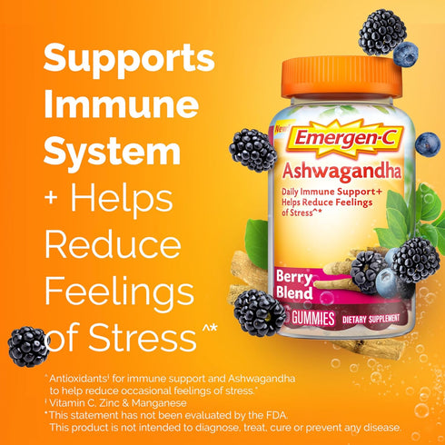 Emergen-C Vitamin C and Ashwagandha Gummies, Dietary Supplement for Immune Support, Berry Blend - 36 Count...