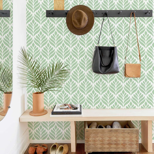 Cohoo Home Green Wallpaper Peel and Stick Wallpaper Boho Contact Paper for Cabinets Modern Self-Adhesive Removable Wallpaper Sage Green White Leaf...