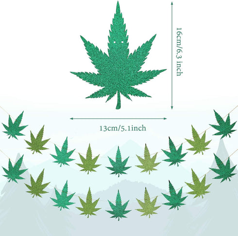 2 Pieces Pot Leaves Weed Banners and 51.2 x 86.6 Inch Weed Tablecover Green Hawaii Tropical Palm Leaves Banner Tablecloth for Pot Leaf Felt Birthd...