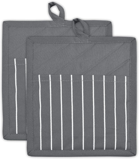 Professional and Commercial Grade, Chef Stripe Kitchen, Potholders, Gray...