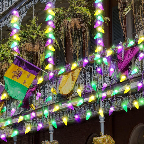 Solar Strawberry String Lights for Halloween Christmas Mardi Gras Decorations, 50 LED C6 8 Modes Solar Christmas Lights for Outdoor Mardi Gras Chr...