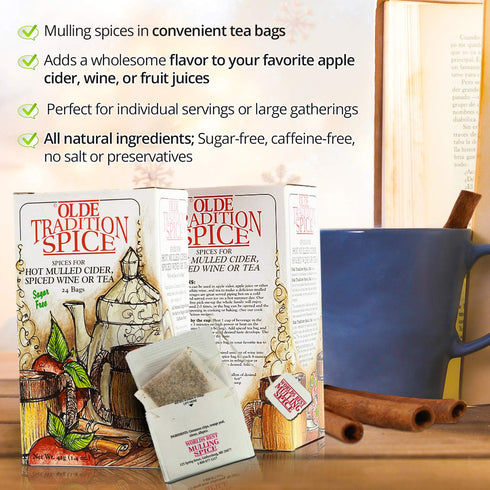 Olde Tradition Spice: Mulling Spices in Tea Bags for Apple Cider, Mulled Wine, Gluehwein, Hot Toddy Holiday Drink - Sugar-Free & Caffeine-Free - 2...